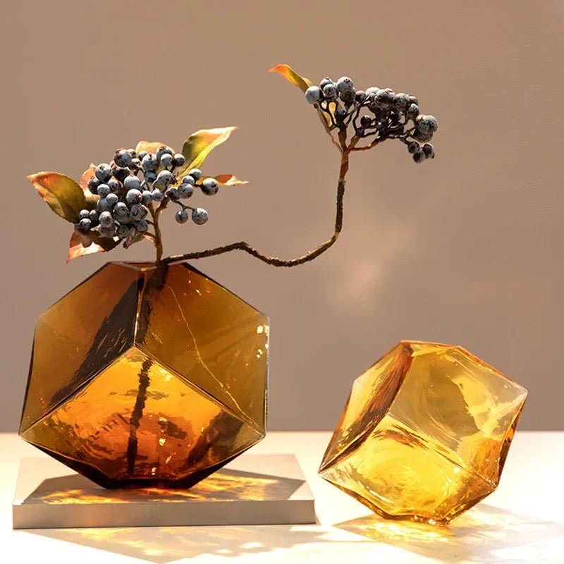 Hommfer – Vase Cube en Verre Ambré pour le Salon - Hommfer