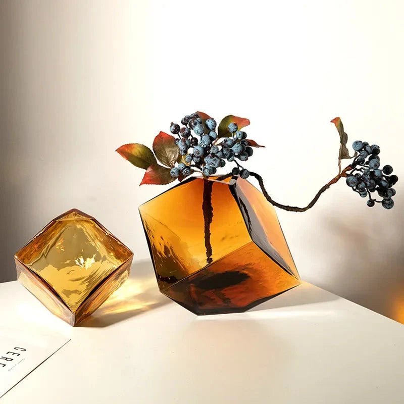 Hommfer – Vase Cube en Verre Ambré pour le Salon - Hommfer
