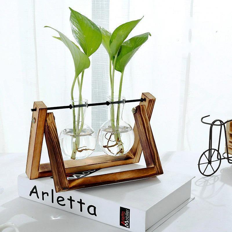 Hommfer – Vase de Bouturage en Verre avec Support en Bois A - Frame - Hommfer