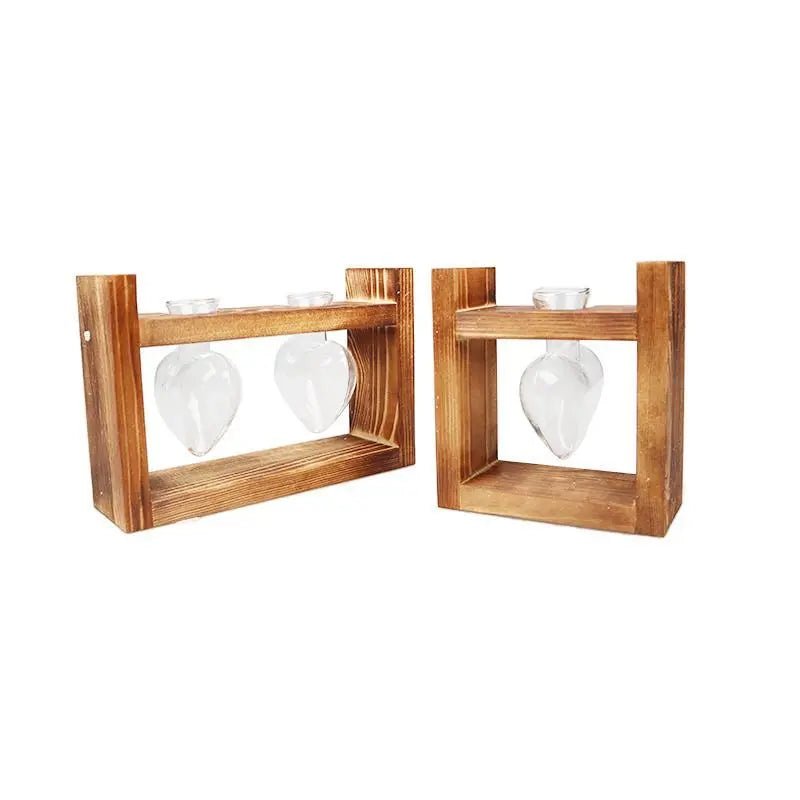 Hommfer – Vase de propagation en verre en forme de cœur avec support en bois - Hommfer