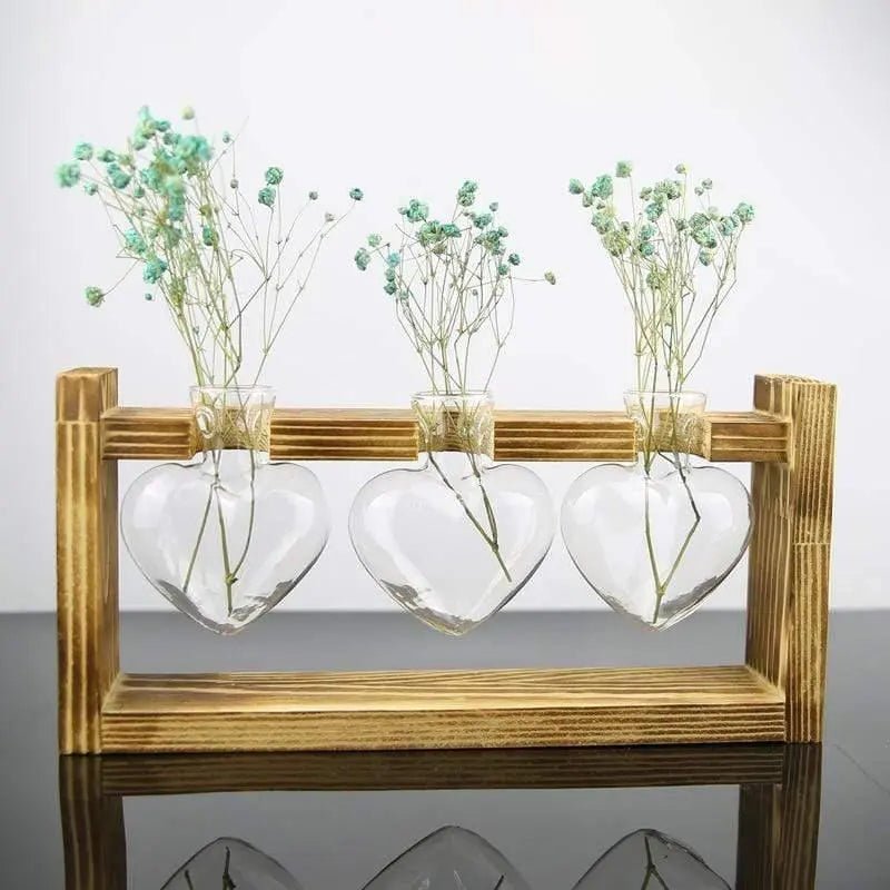 Hommfer – Vase de propagation en verre en forme de cœur avec support en bois - Hommfer
