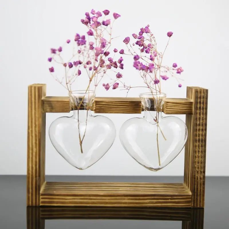 Hommfer – Vase de propagation en verre en forme de cœur avec support en bois - Hommfer