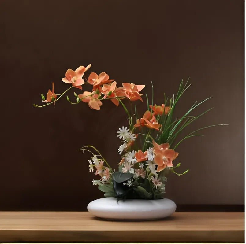 Hommfer – Vase en céramique élégante avec fleurs d'orchidées décoratives - Hommfer