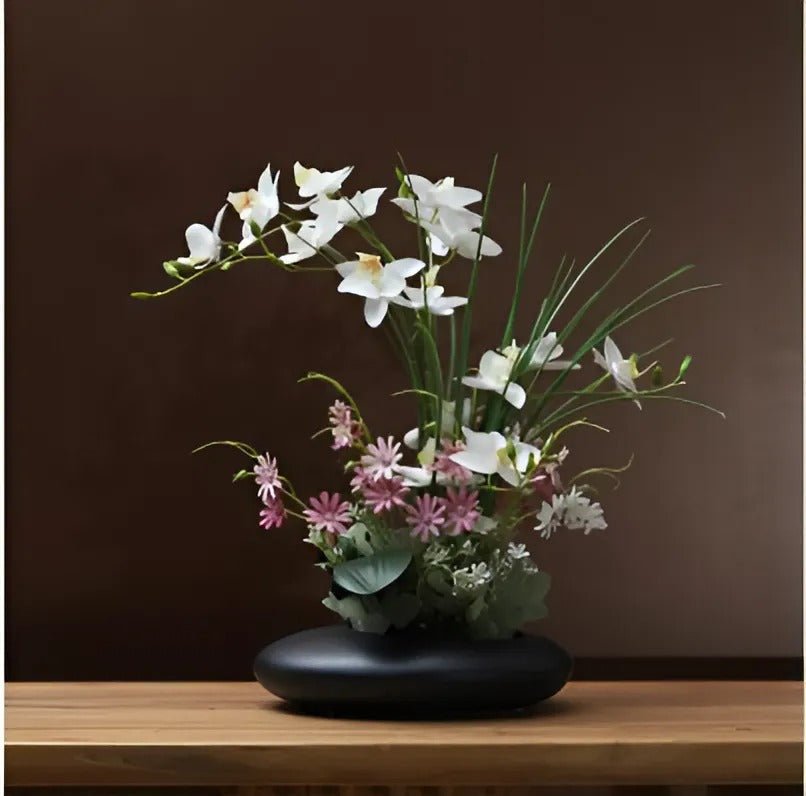 Hommfer – Vase en céramique élégante avec fleurs d'orchidées décoratives - Hommfer