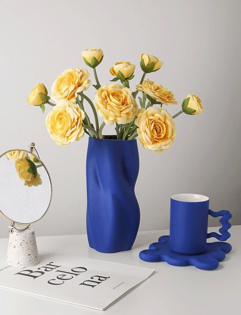 Hommfer – Vase en Céramique Torsadée Blanc et Bleu pour Salon - Hommfer