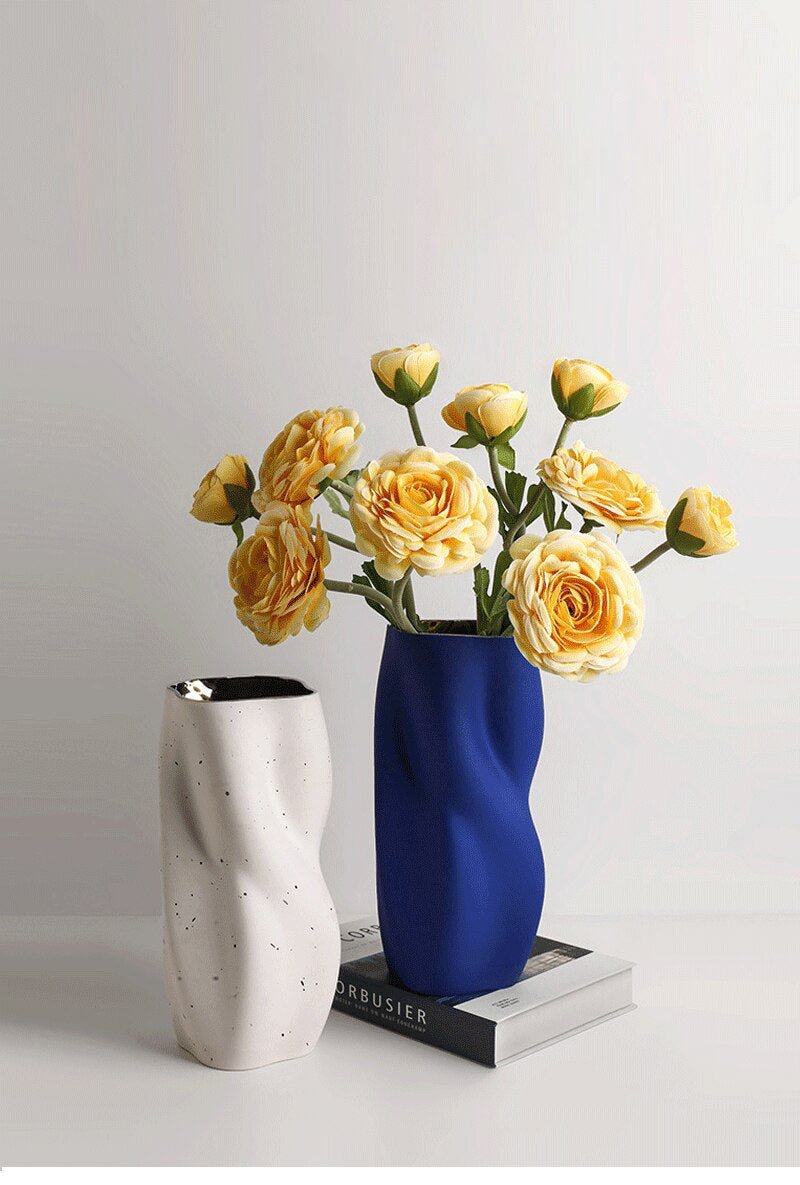 Hommfer – Vase en Céramique Torsadée Blanc et Bleu pour Salon - Hommfer