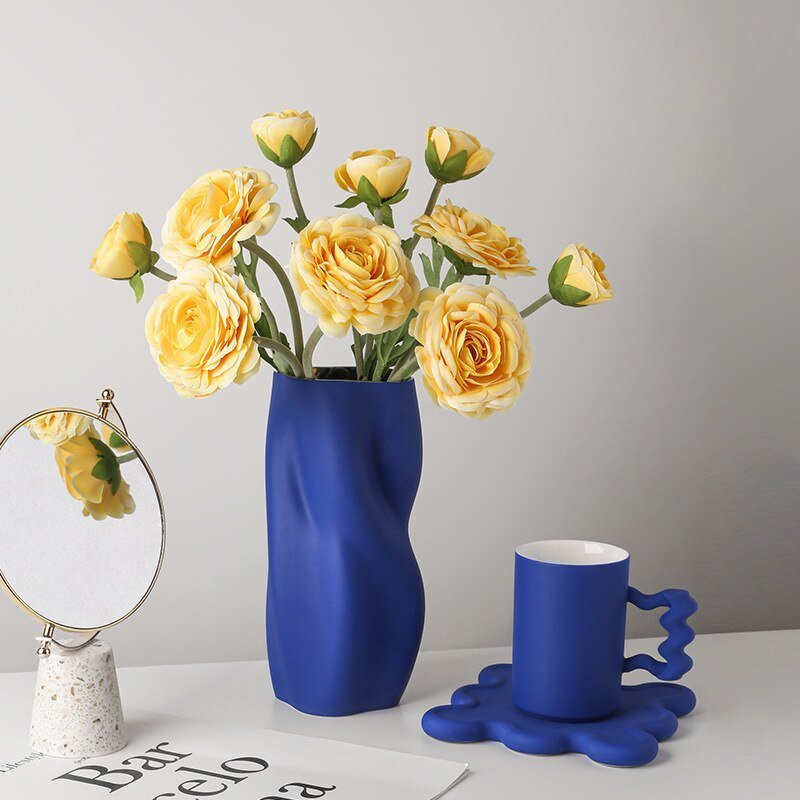 Hommfer – Vase en Céramique Torsadée Blanc et Bleu pour Salon - Hommfer