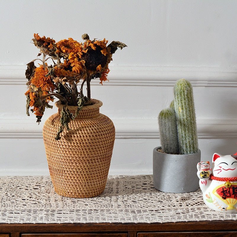 Hommfer – Vase en Rotin Tressé à la Main pour le Salon - Hommfer