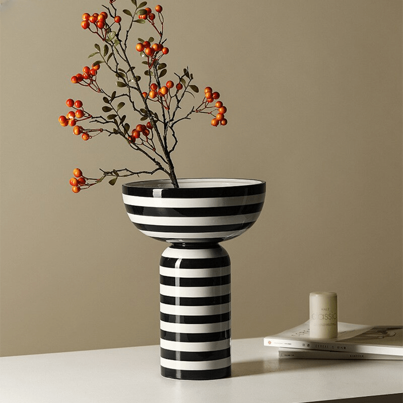 Hommfer – Vase Rayé Noir et Blanc Élégant Elinor - Hommfer