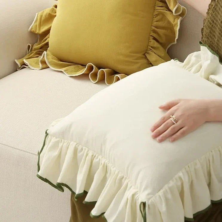 Housse de coussin en coton doux à volants 45 x 45 cm 6 coloris - Hommfer