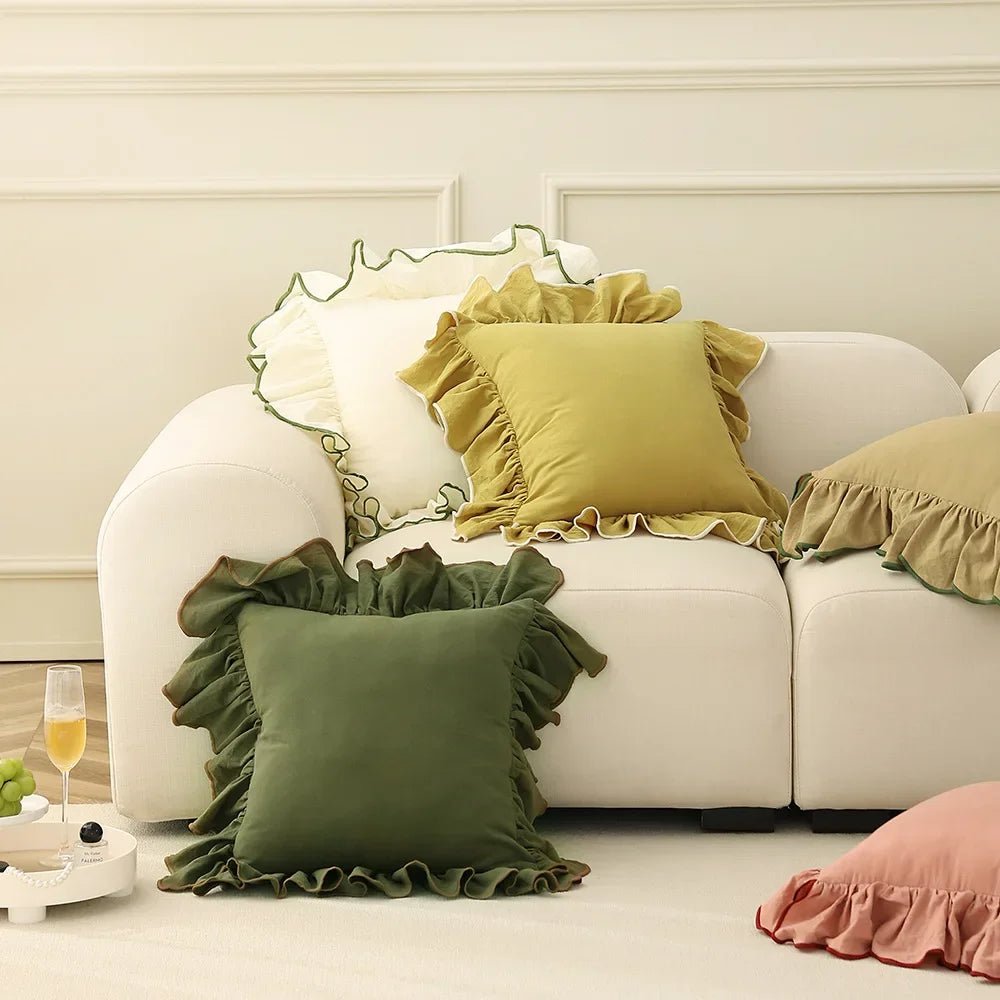 Housse de coussin en coton doux à volants 45 x 45 cm 6 coloris - Hommfer