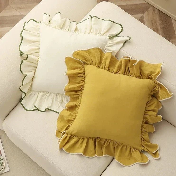 Housse de coussin en coton doux à volants 45 x 45 cm 6 coloris - Hommfer