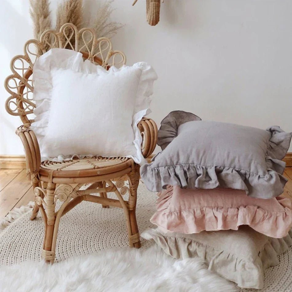 Housse de coussin en lin 100% doux à volants en 10 couleurs sans rembourrage et plusieurs tailles - Hommfer