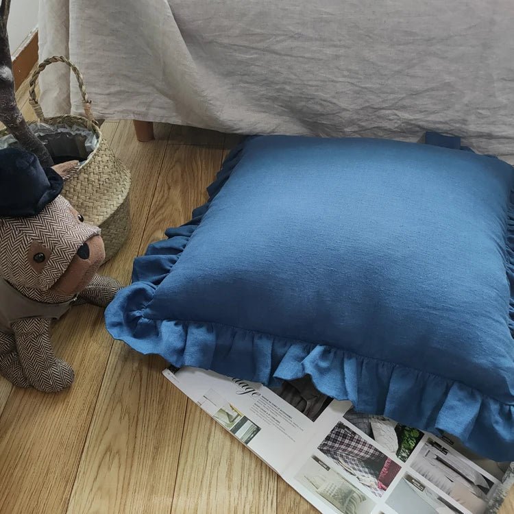 Housse de coussin en lin 100% doux à volants en 10 couleurs sans rembourrage et plusieurs tailles - Hommfer