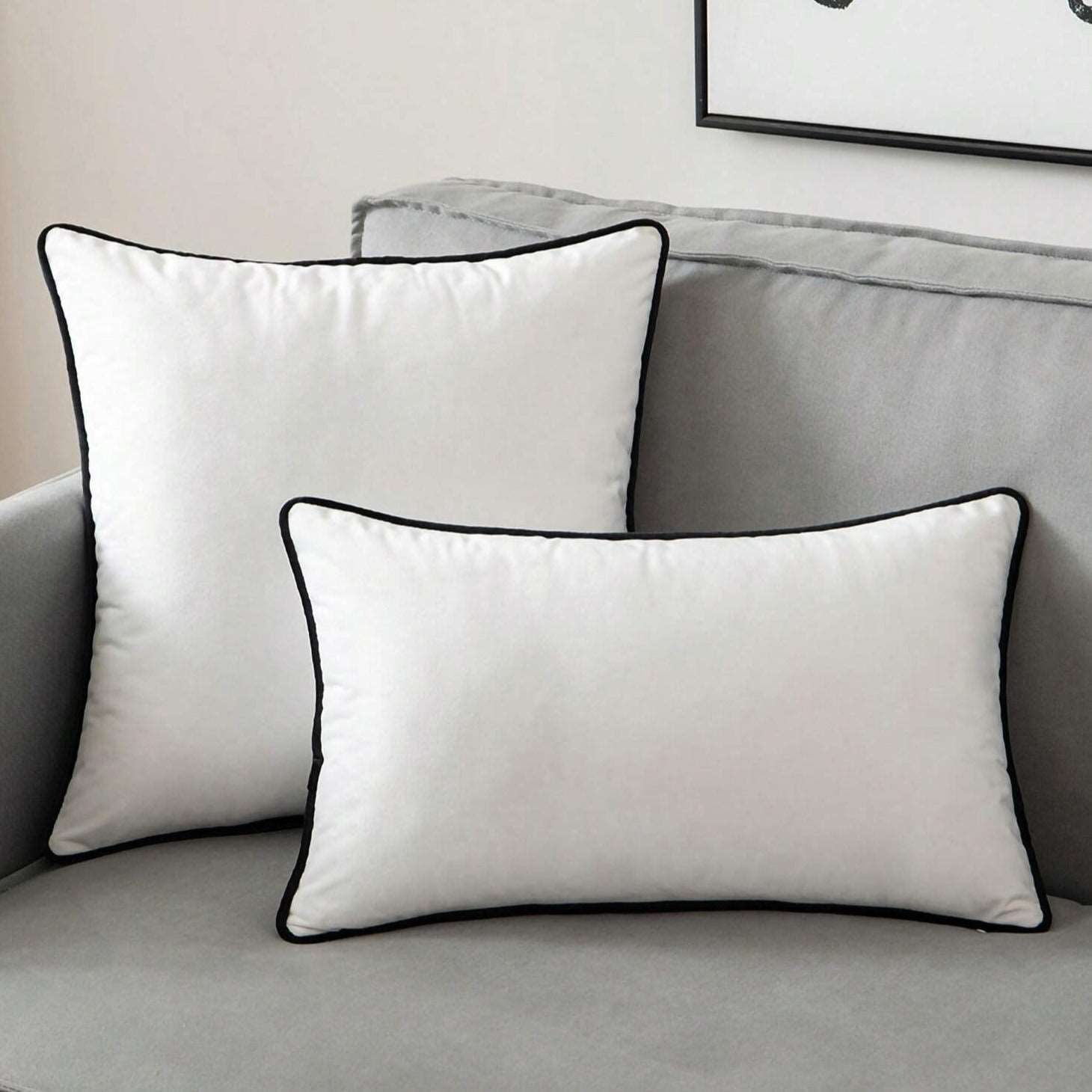 Housse de coussin en velours doux noir et blanc aux finitions soignées, 45x45 50x50 30x50 - Hommfer