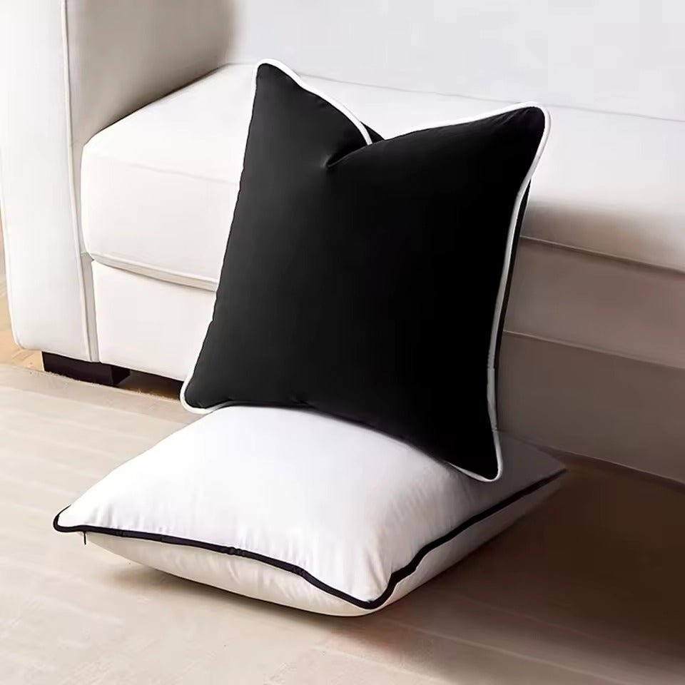 Housse de coussin en velours doux noir et blanc aux finitions soignées, 45x45 50x50 30x50 - Hommfer