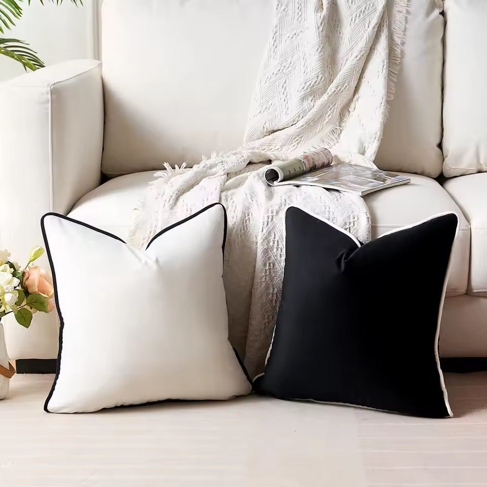 Housse de coussin en velours doux noir et blanc aux finitions soignées, 45x45 50x50 30x50 - Hommfer
