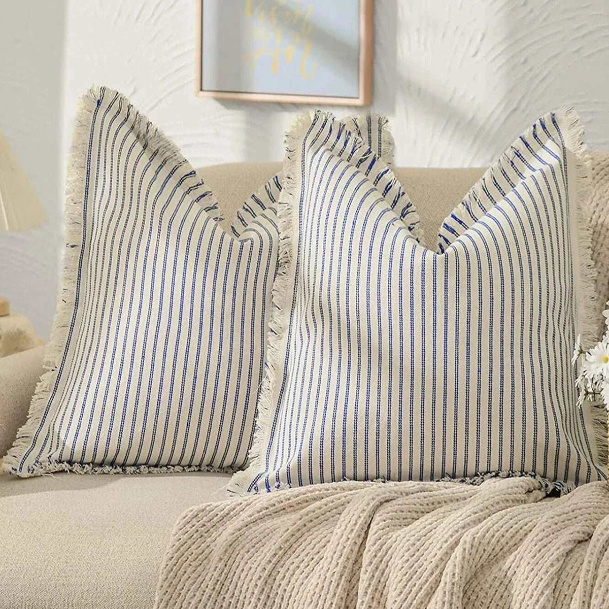 Housses de coussin en jacquard coton polyester à rayures nordiques, lavables en machine, 45x45 50x50 30x50, 6 couleurs - Hommfer