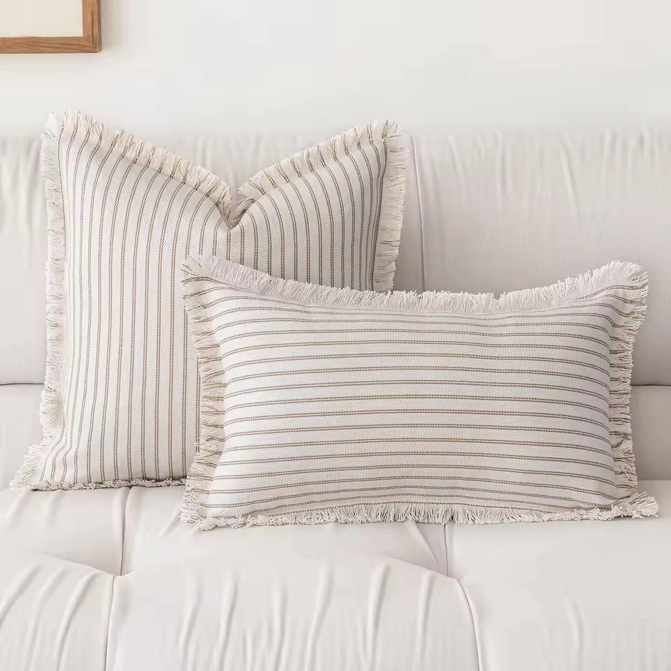 Housses de coussin en jacquard coton polyester à rayures nordiques, lavables en machine, 45x45 50x50 30x50, 6 couleurs - Hommfer