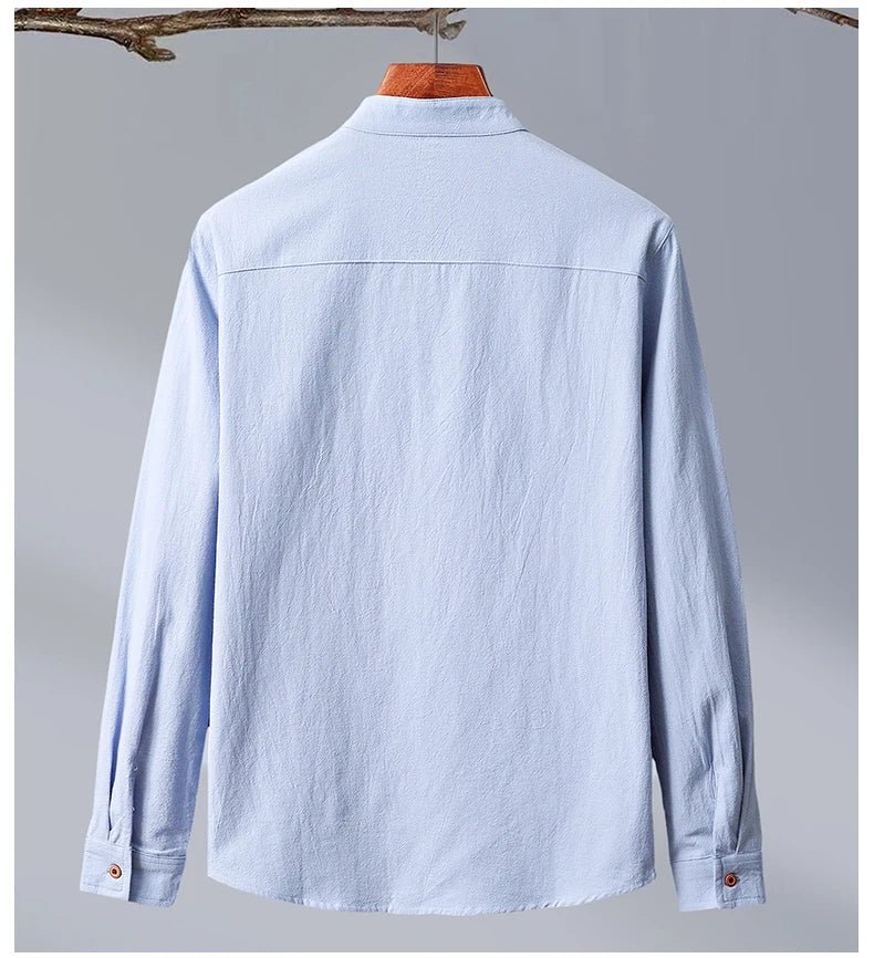 Kaito Chemise en Lin et Coton à Col Mao et Patte de Boutonnage Cachée pour un Confort Respirant Toute la Journée - Hommfer