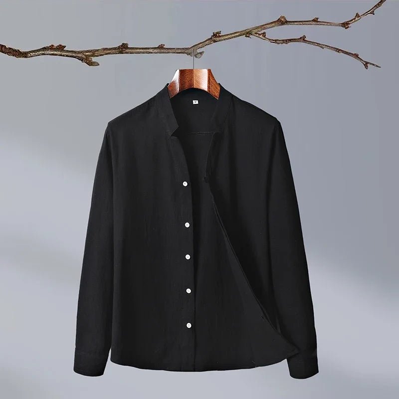 Kaito Chemise en Lin et Coton à Col Mao et Patte de Boutonnage Cachée pour un Confort Respirant Toute la Journée - Hommfer
