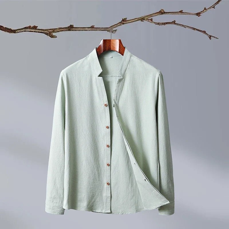Kaito Chemise en Lin et Coton à Col Mao et Patte de Boutonnage Cachée pour un Confort Respirant Toute la Journée - Hommfer