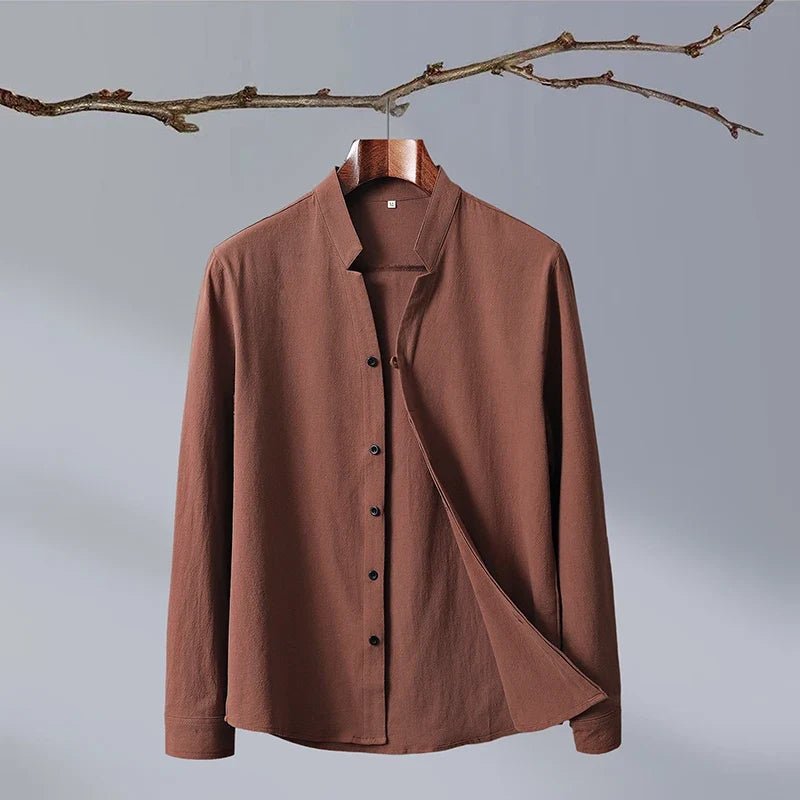 Kaito Chemise en Lin et Coton à Col Mao et Patte de Boutonnage Cachée pour un Confort Respirant Toute la Journée - Hommfer