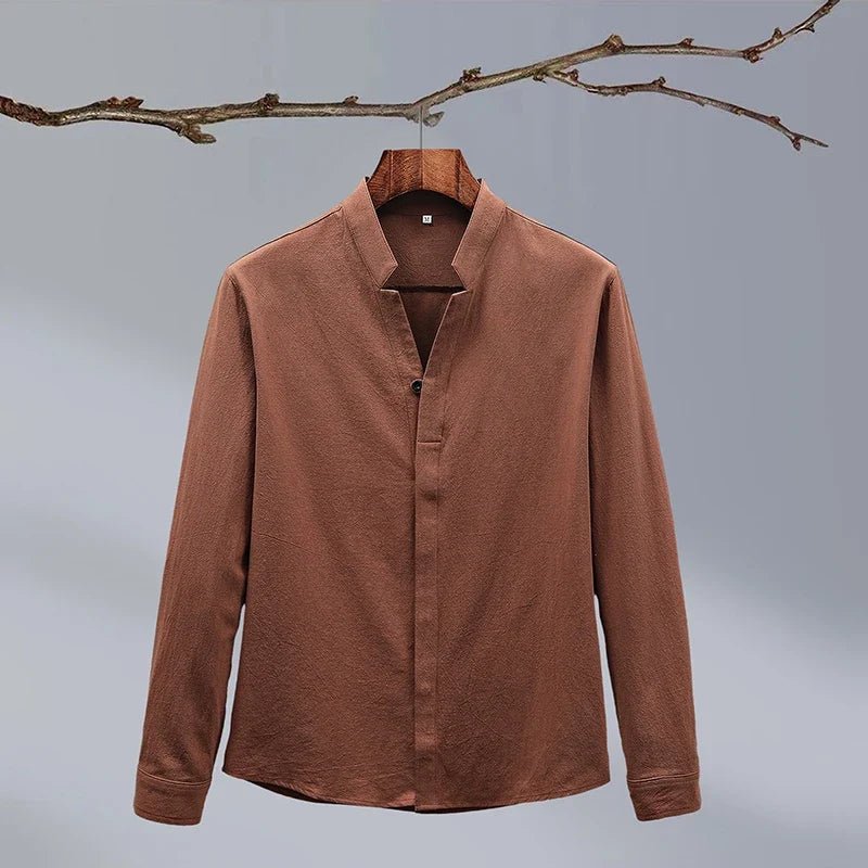 Kaito Chemise en Lin et Coton à Col Mao et Patte de Boutonnage Cachée pour un Confort Respirant Toute la Journée - Hommfer