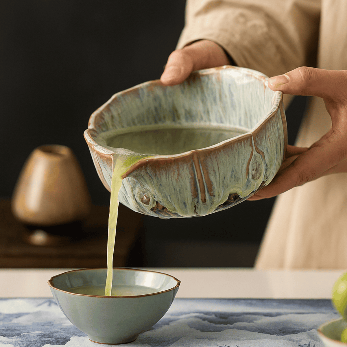 Kit Cérémonie du Matcha 8 pièces en céramique émaillée avec fouet en bambou et bol à bec verseur - Hommfer
