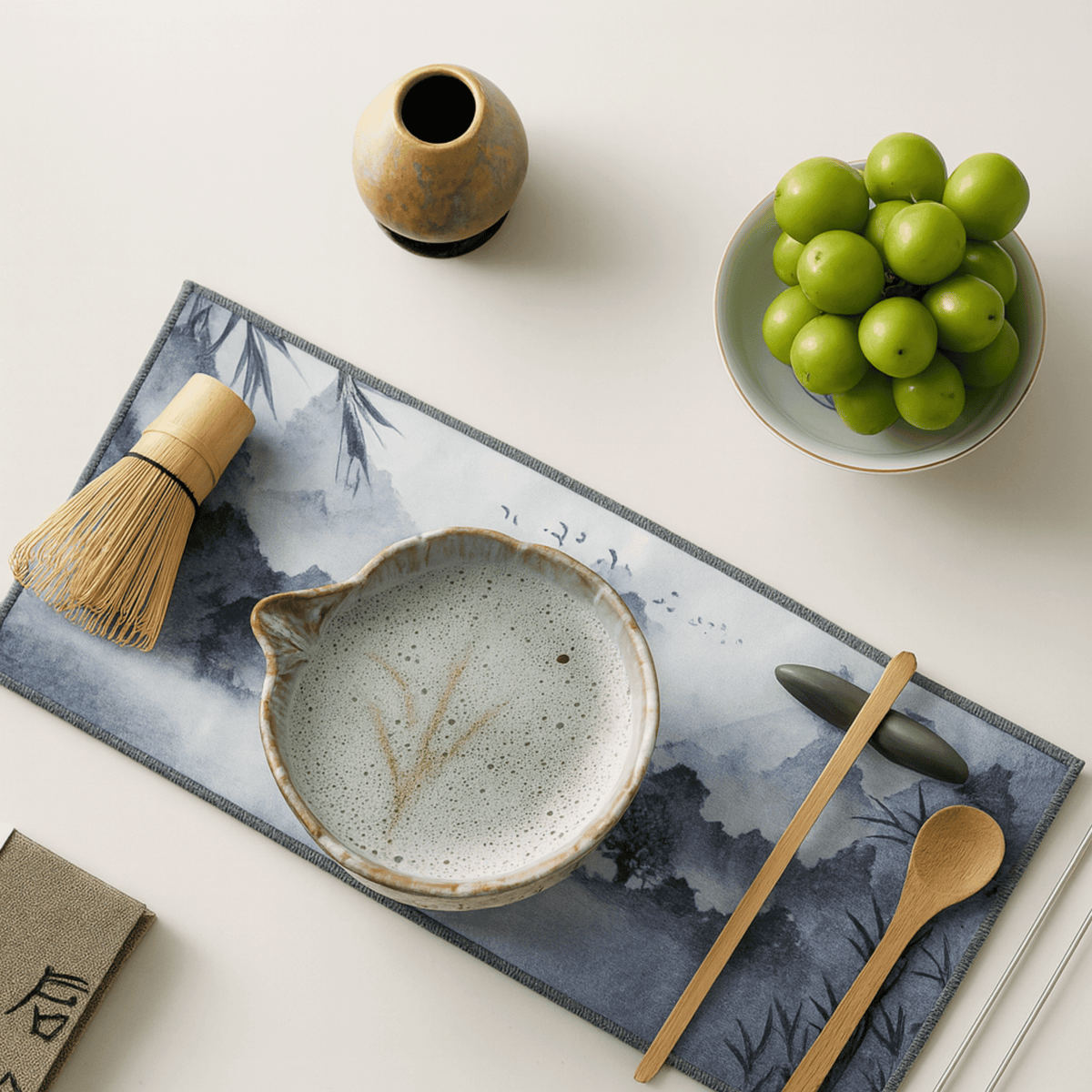 Kit Cérémonie du Matcha 8 pièces en céramique émaillée avec fouet en bambou et bol à bec verseur - Hommfer