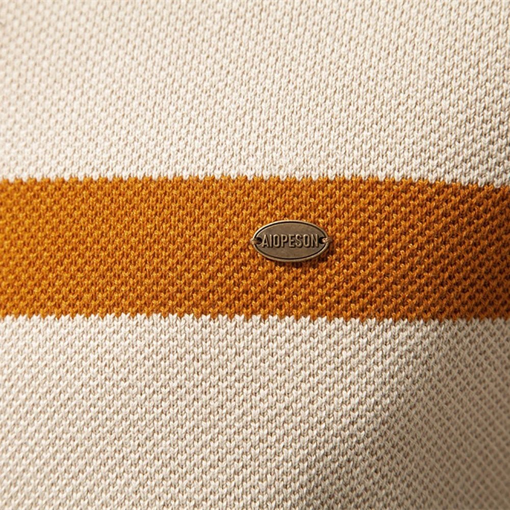 Larsen Pull à col zippé en coton biologique extensible à rayures rétro pour superposition facile - Hommfer