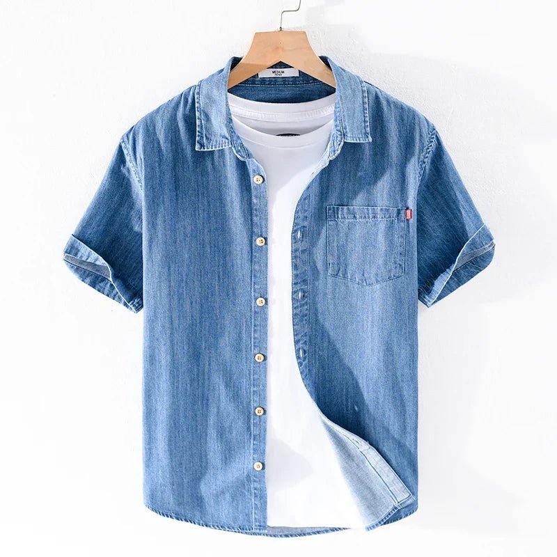 Lazare Chemise en denim 100% coton avec surpiqûres et boutons contrastants pour un confort respirant - Hommfer