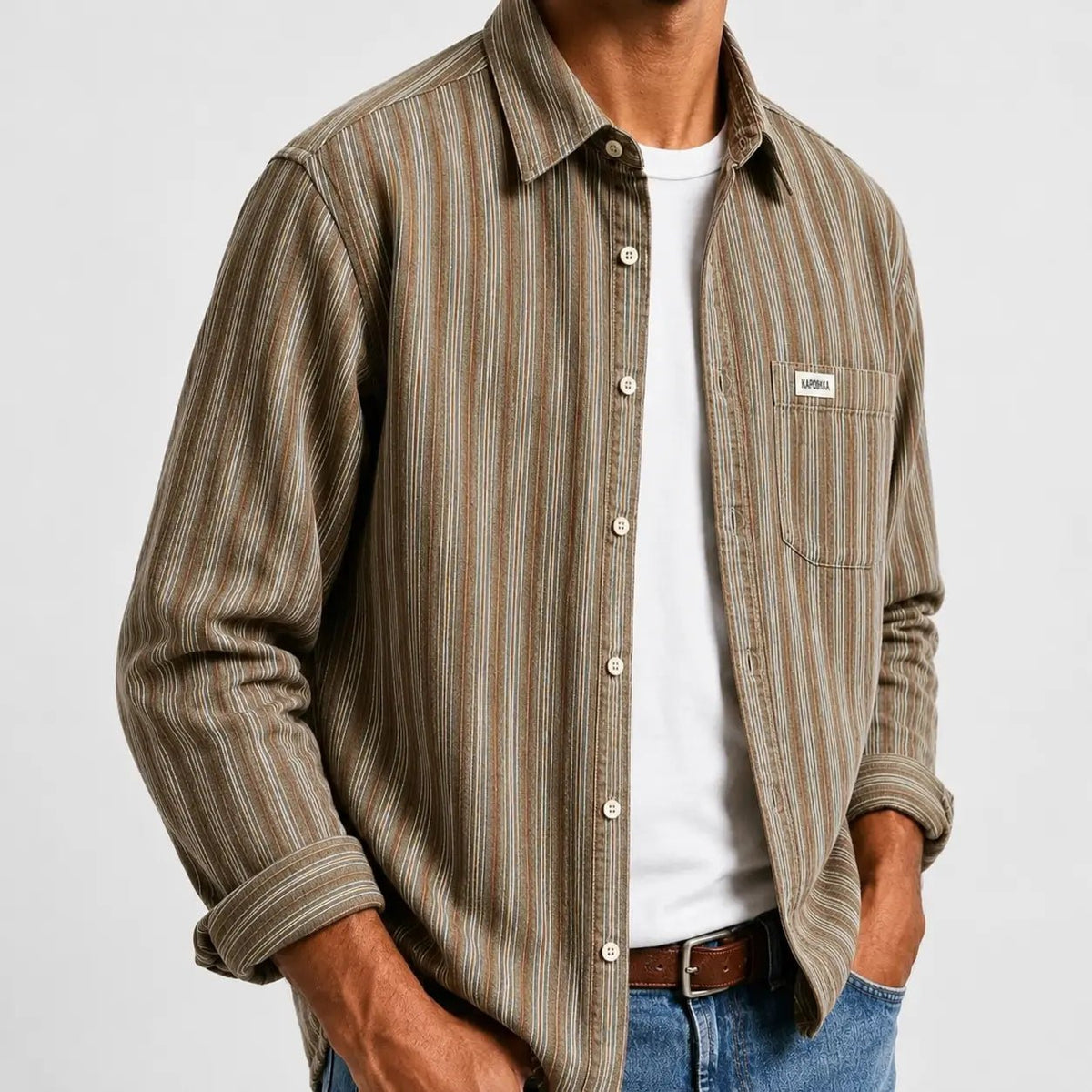 Lazare Chemise Rayée en Coton Biologique Anti-Froissage, Coupe Décontractée à Col à Revers - Hommfer