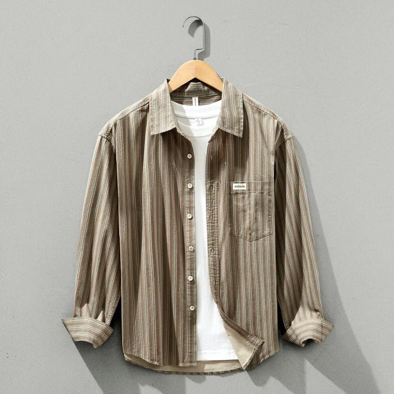 Lazare Chemise Rayée en Coton Biologique Anti-Froissage, Coupe Décontractée à Col à Revers - Hommfer