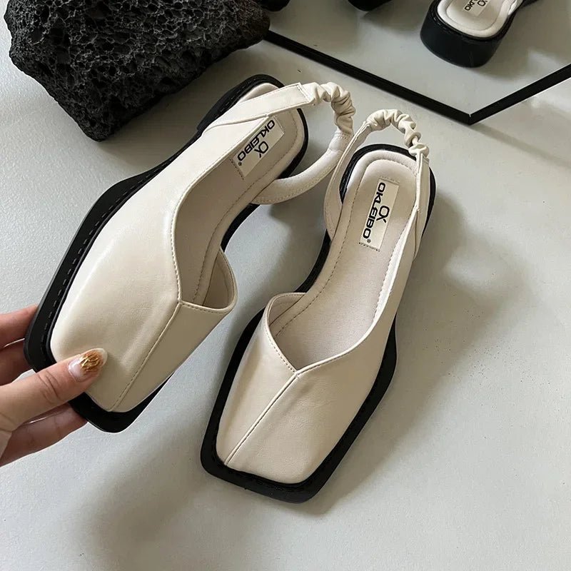 Liora Ballerines en Cuir à Bout Carré avec Maintien Élastique au Talon et Semelle Rembourrée pour un confort quotidien - Hommfer