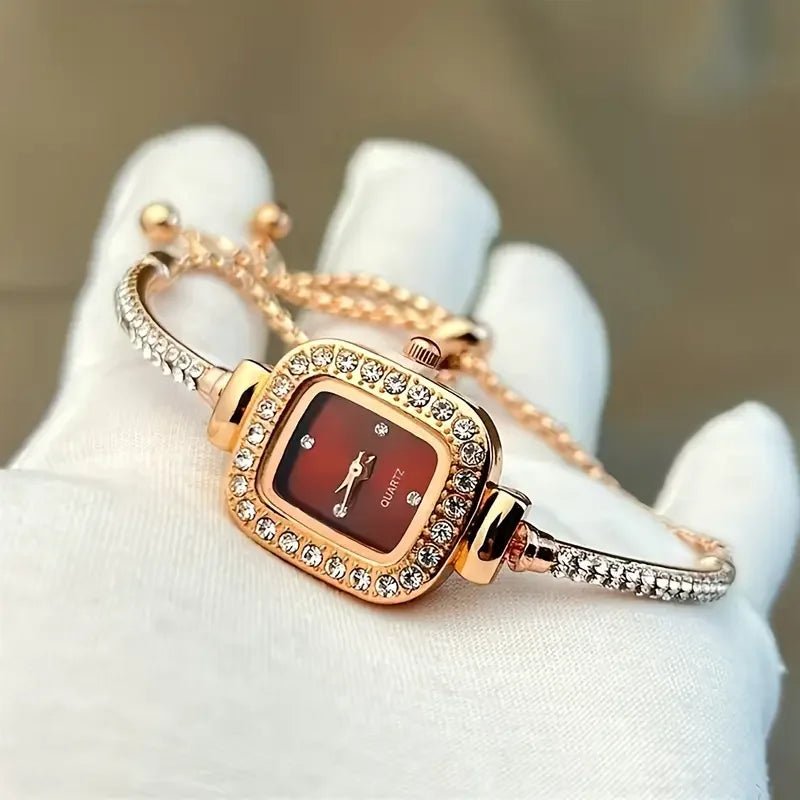 Liora Montre Femme à cadran carré avec pierres brillantes et bracelet réglable - Hommfer