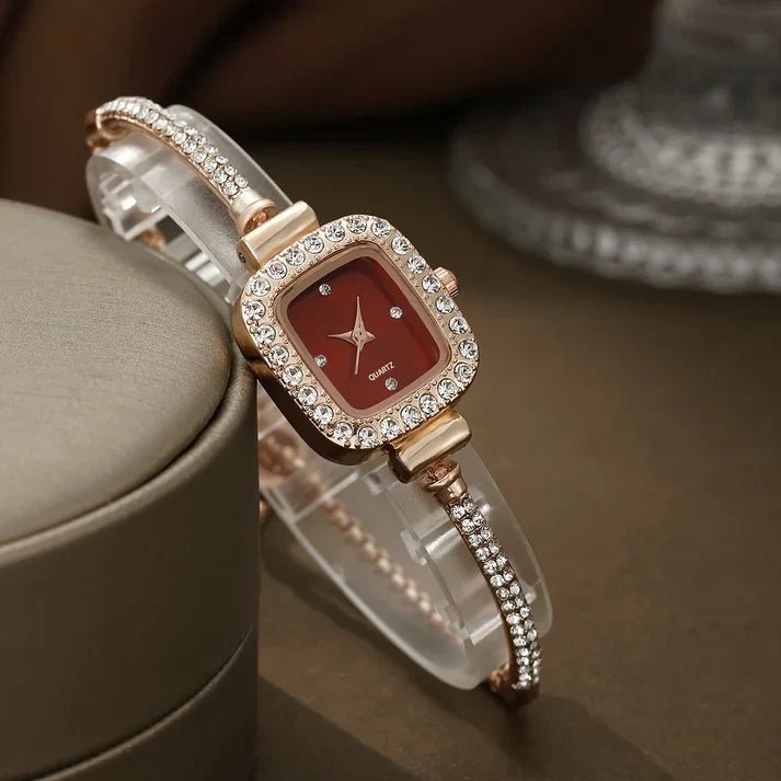 Liora Montre Femme à cadran carré avec pierres brillantes et bracelet réglable - Hommfer