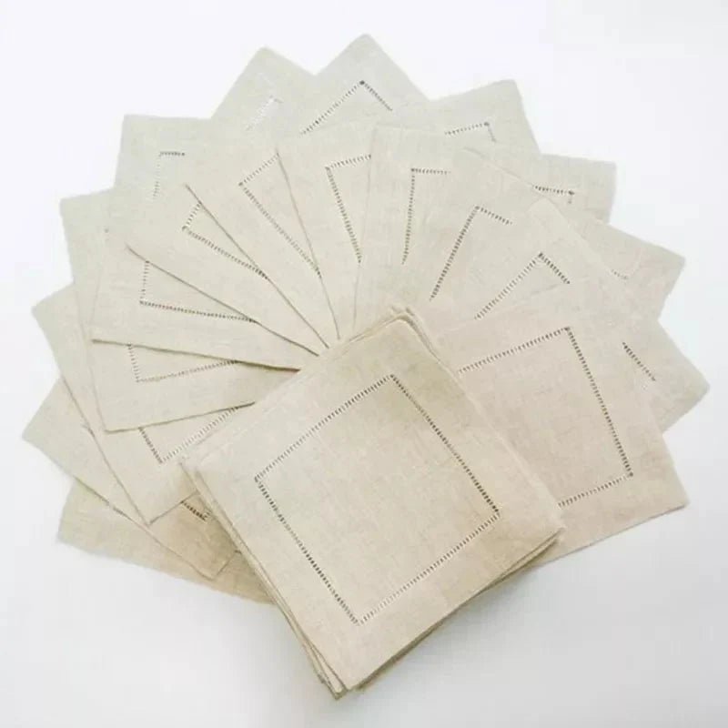 Lot de 6 serviettes de table, blanc en coton, kaki en lin, bords ourlés, disponibles en 50x50, 45x45 ou 20x20 cm - Hommfer
