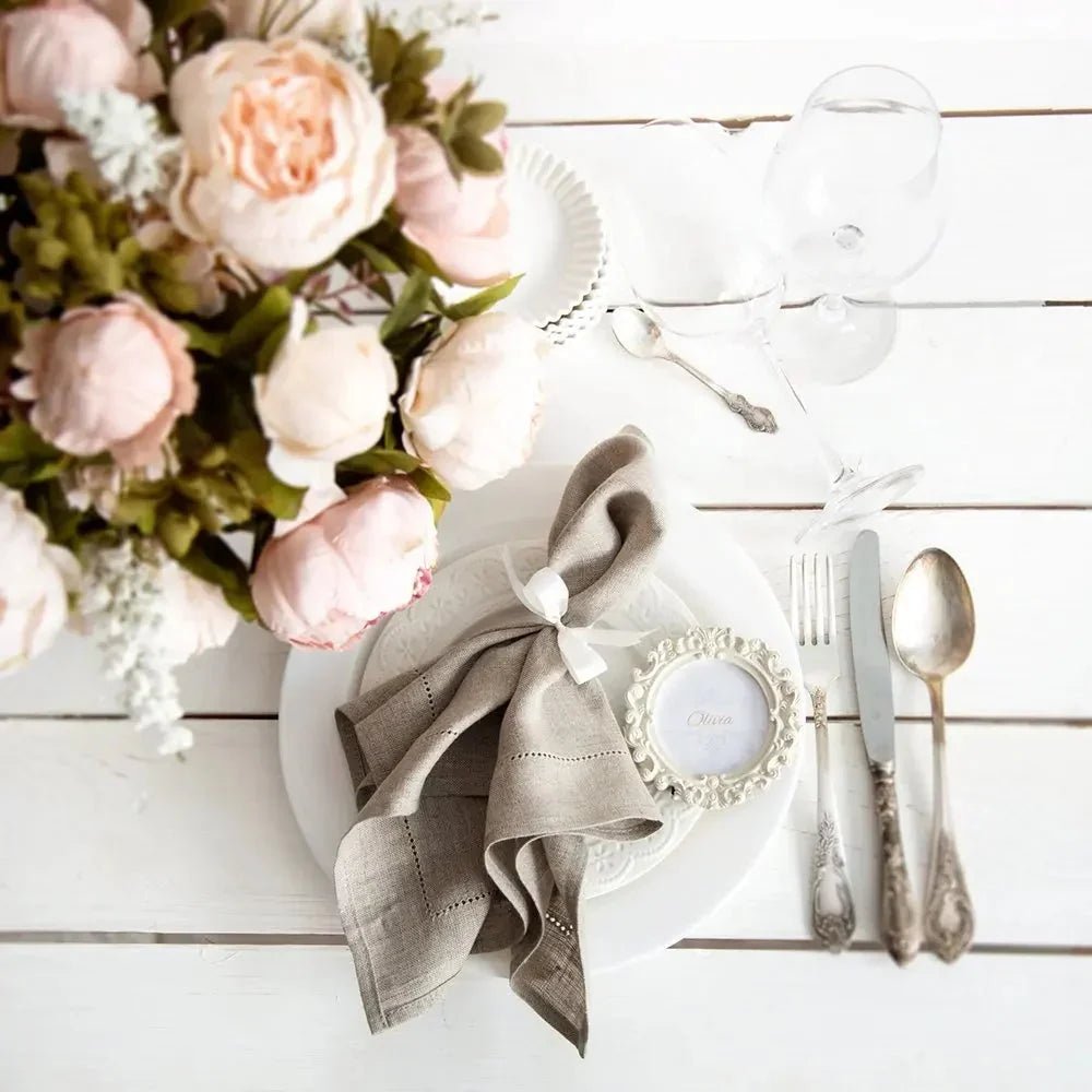 Lot de 6 serviettes de table, blanc en coton, kaki en lin, bords ourlés, disponibles en 50x50, 45x45 ou 20x20 cm - Hommfer