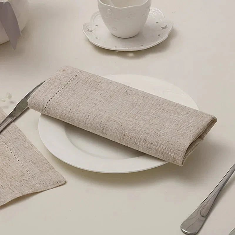 Lot de 6 serviettes de table, blanc en coton, kaki en lin, bords ourlés, disponibles en 50x50, 45x45 ou 20x20 cm - Hommfer