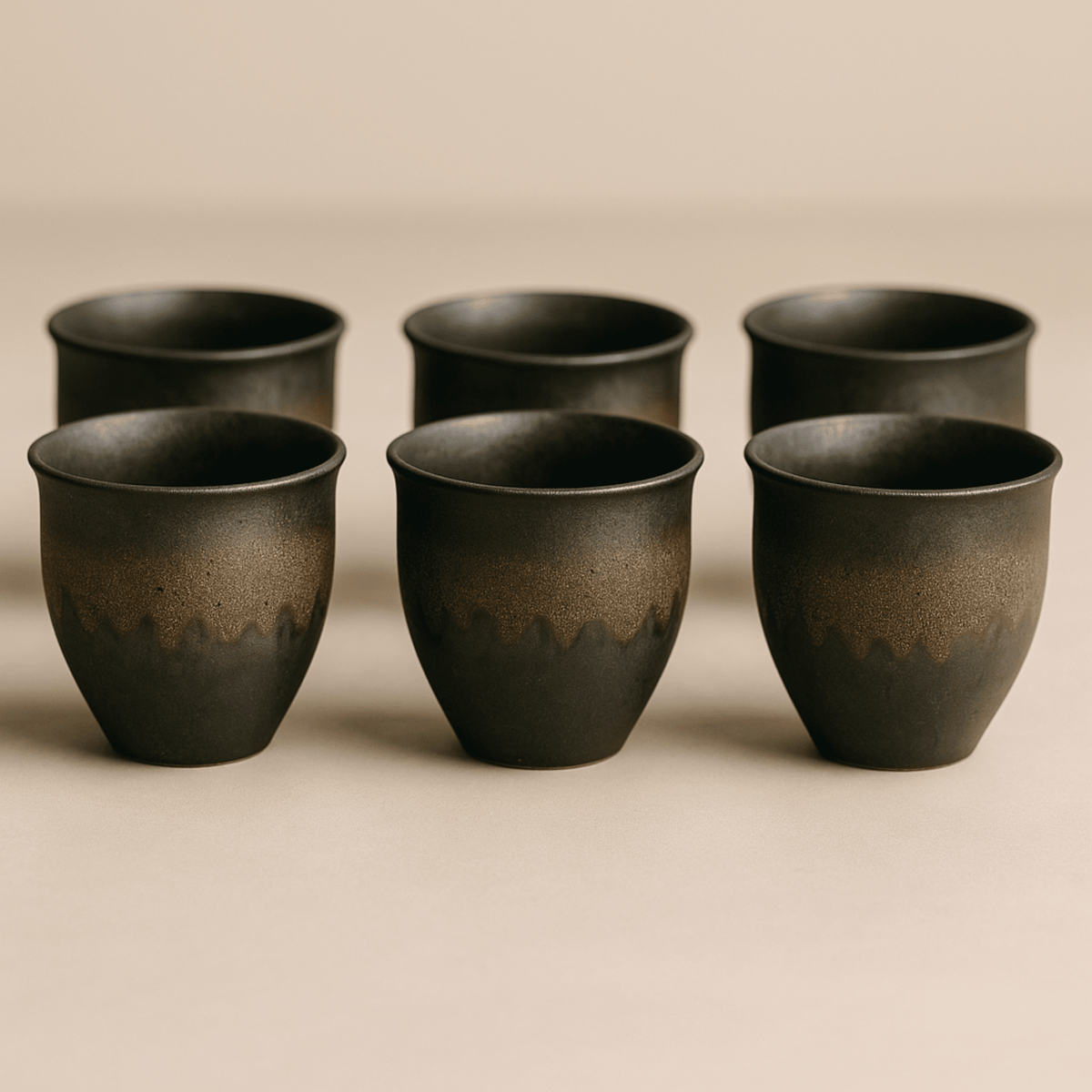 Lot de 6 Tasses à Espresso 90 ml en Céramique Artisanale à Finition Dorée Rustique - Hommfer