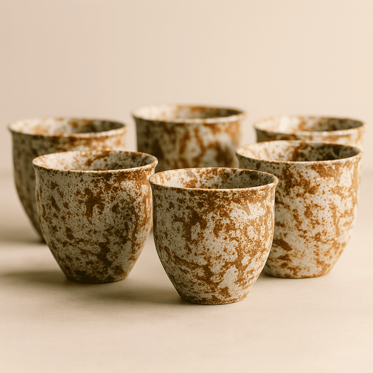 Lot de 6 Tasses à Espresso 90 ml en Céramique Artisanale à Finition Dorée Rustique - Hommfer