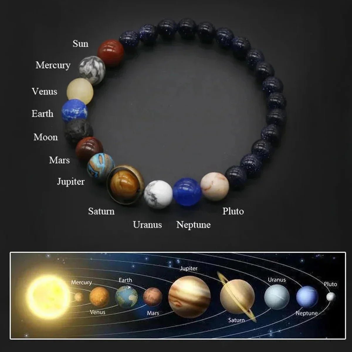 Lyra Bracelet Système Solaire Fait Main à Perles avec Ajustement Extensible - Hommfer