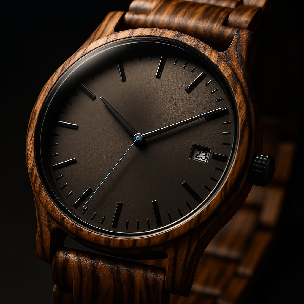 Lysandre Montre en bois de noyer avec mouvement à quartz japonais, verre minéral anti-rayures et fermoir en titane - Hommfer