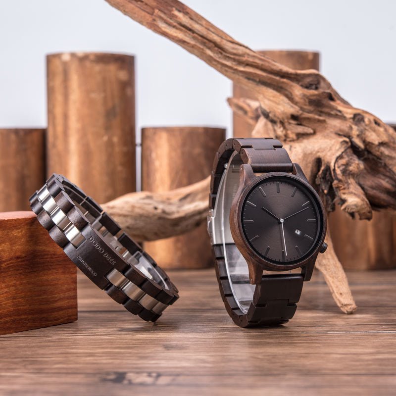 Lysandre Montre en bois de noyer avec mouvement à quartz japonais, verre minéral anti-rayures et fermoir en titane - Hommfer