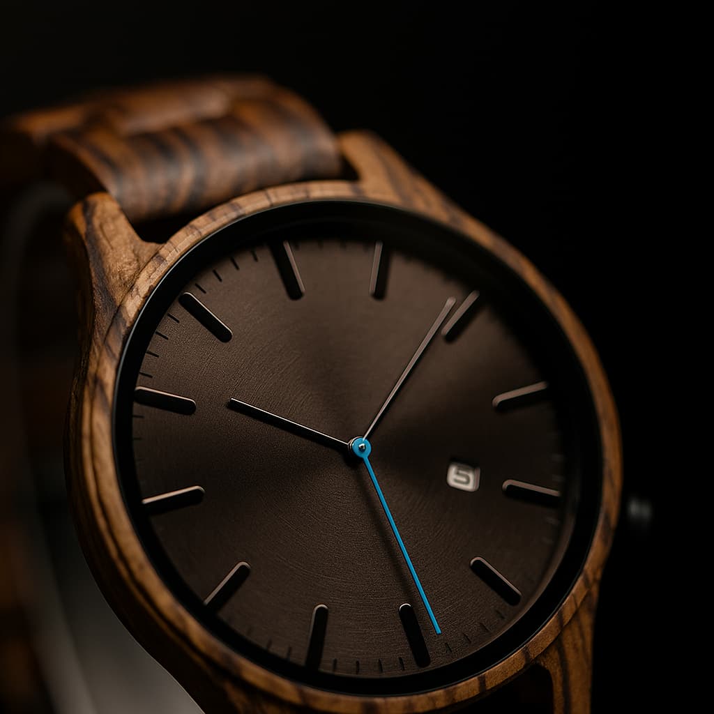 Lysandre Montre en bois de noyer avec mouvement à quartz japonais, verre minéral anti-rayures et fermoir en titane - Hommfer