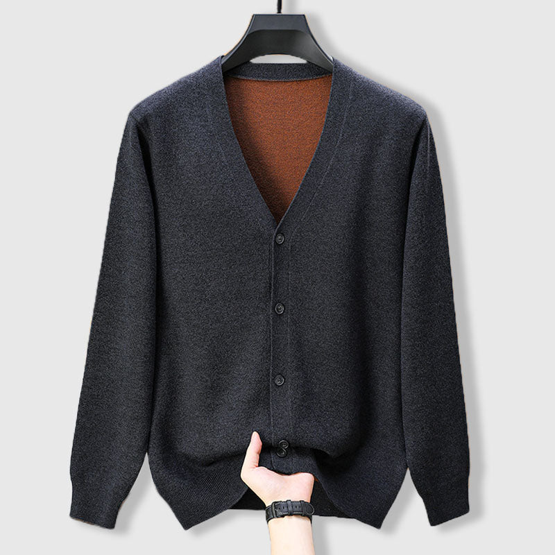 Marceau Cardigan en Cachemire et Laine Mérinos à Col V pour Chaleur Légère - Hommfer