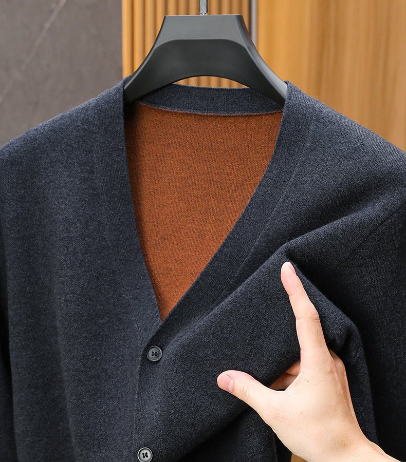 Marceau Cardigan en Cachemire et Laine Mérinos à Col V pour Chaleur Légère - Hommfer