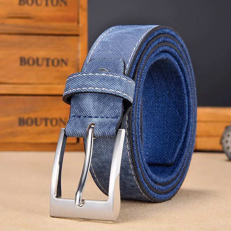 Marceau Ceinture réversible en denim lourd à boucle en métal solide avec coutures renforcées - Hommfer