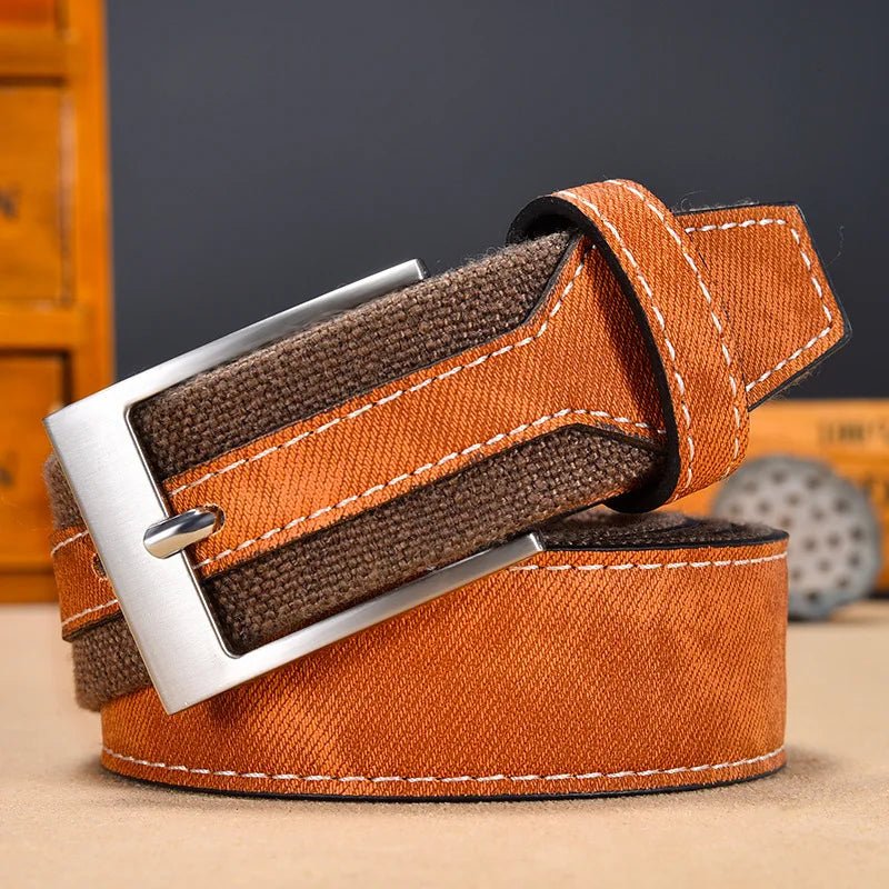 Marceau Ceinture réversible en denim lourd à boucle en métal solide avec coutures renforcées - Hommfer